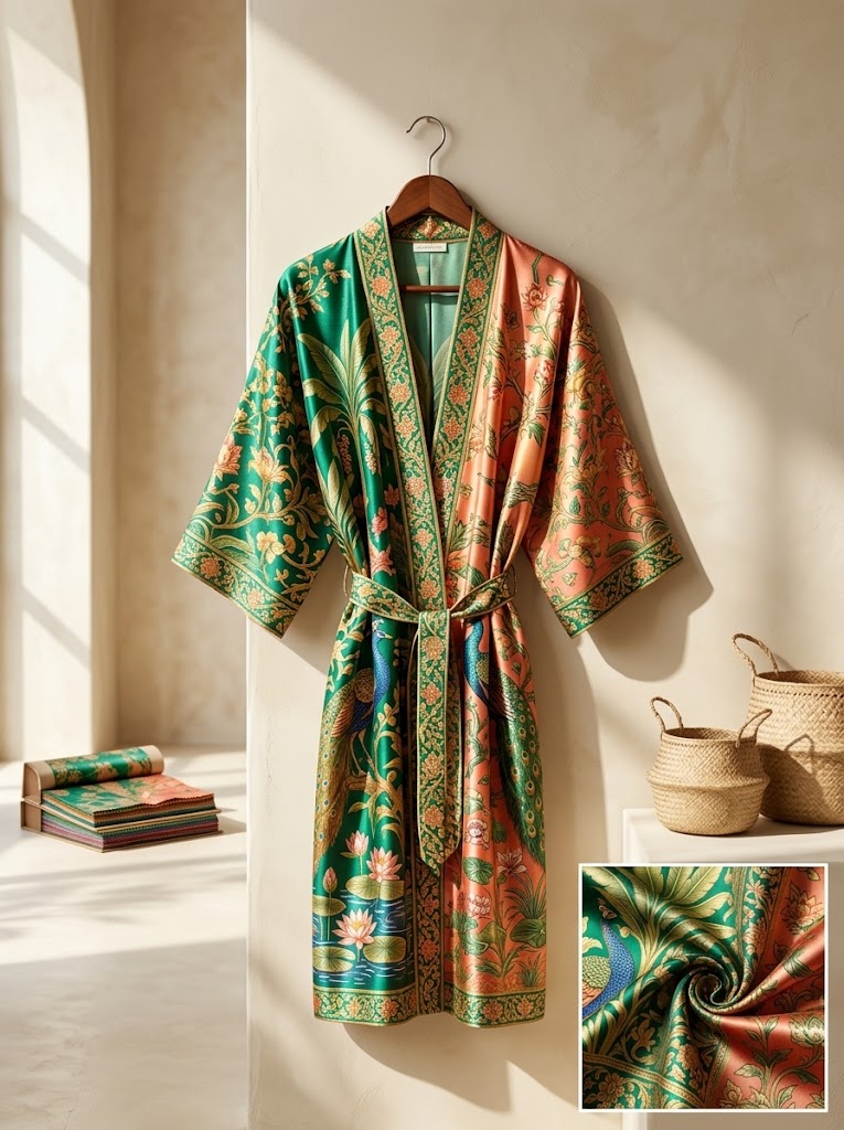 Handcrafted 100% Thai Mulberry Silk Resort Kimono Robe & Loungewear