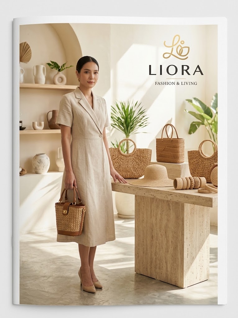 LIORA Handcrafted Water Hyacinth & Rattan Bucket Bag with Genuine Leather Trim (Eco-Luxury Resort Lifestyle)