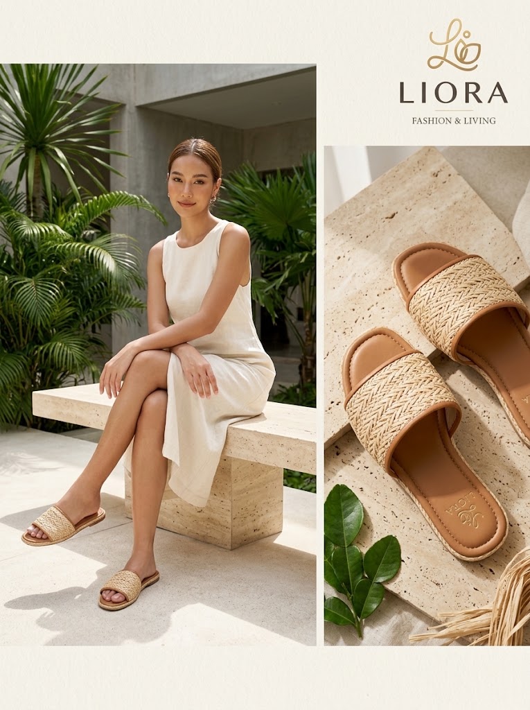 LIORA Handcrafted Woven Raffia Slide Sandals (Genuine Leather Cushioned Sole Resort Mules)