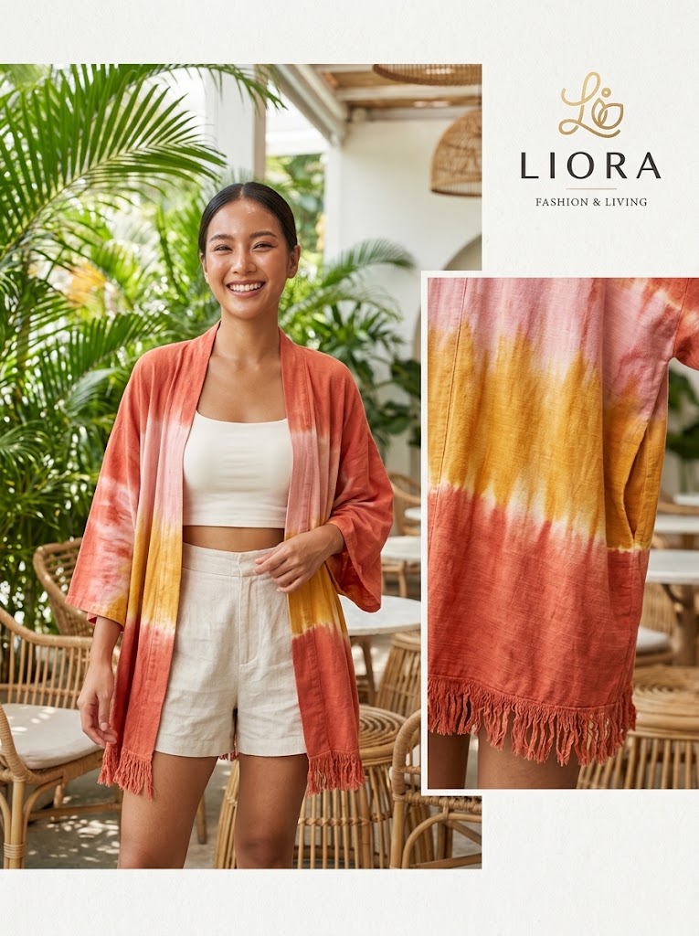 LIORA Handwoven Chiang Mai Indigo Tie-Dye Kimono Cardigan (Eco-Resort Cotton Haori Robe)