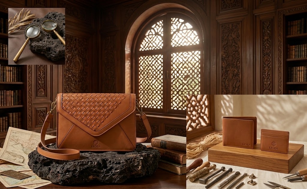 LIORA Heritage Vegetable-Tanned Leather Woven Envelope Crossbody Bag & Wallet Set (Handcrafted Artisanal Leather Goods)