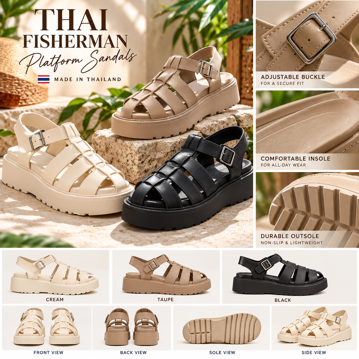 Thai Fisherman Platform Sandals – Unisex Lifestyle Footwear