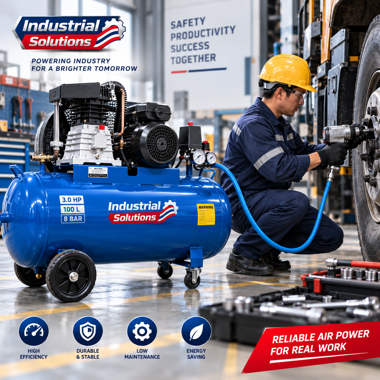 Industrial Air Compressor 3HP 100L 8 Bar