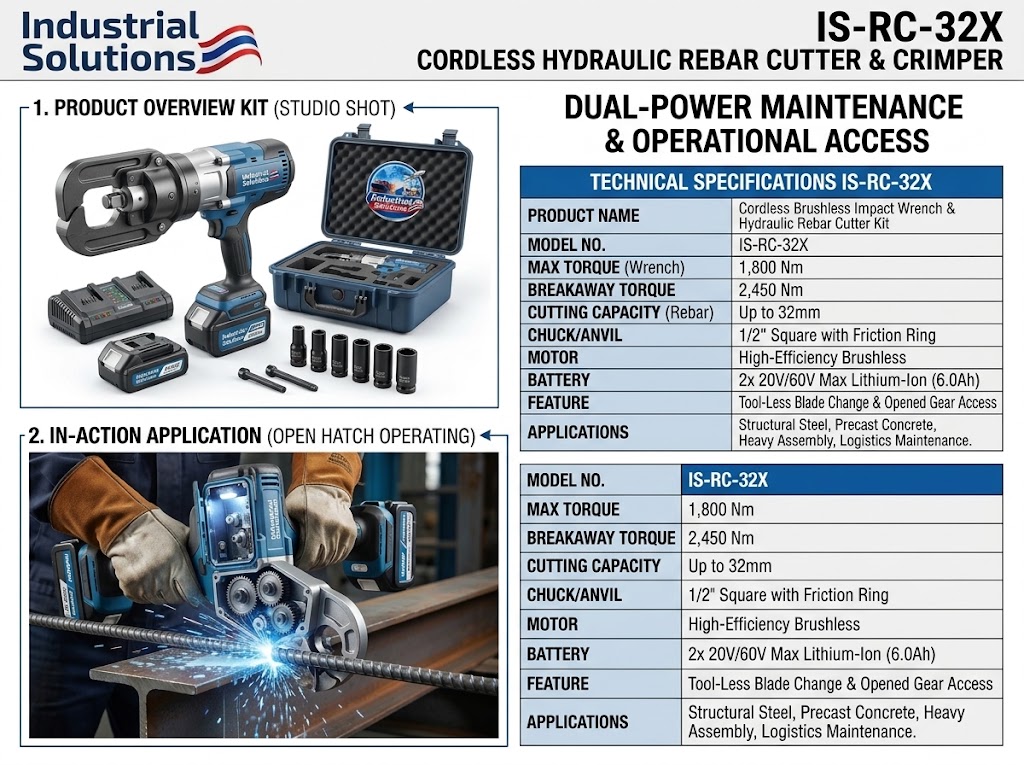 Industrial Cordless Electro-Hydraulic Rebar Cutter & Steel Rod Shearing Tool IS-RC-32X