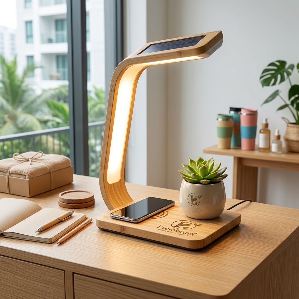 EverNatura Eco Bamboo Desk Lamp with Fast Wireless Charger