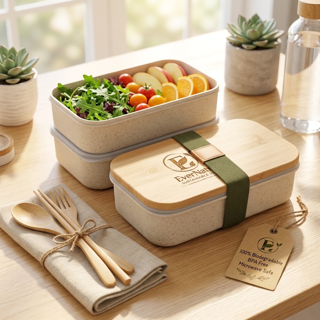 EverNatura Eco-Friendly Bamboo Fiber 2-Tier Bento Lunch Box Set