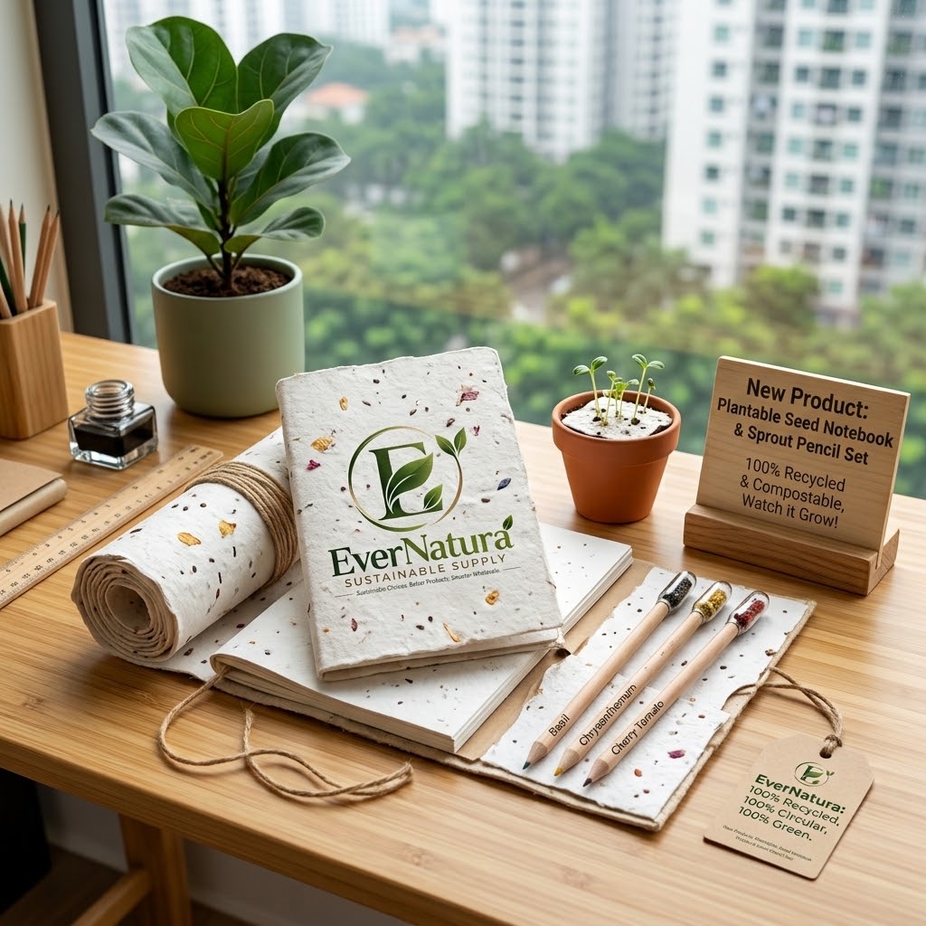 EverNatura Eco Plantable Seed Paper Notebook & Sprout Pencil Set