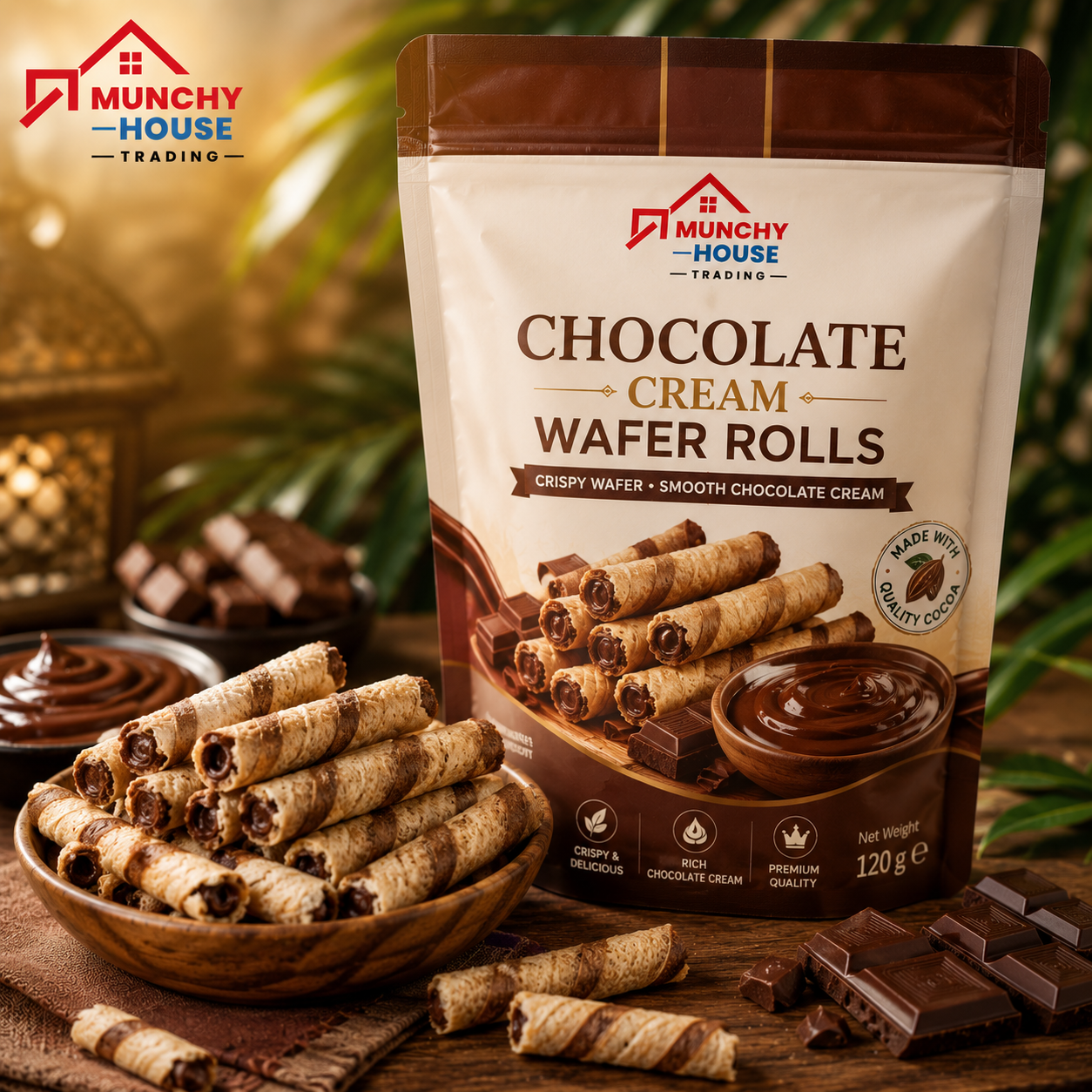 Munchy House Trading Premium Chocolate Cream Wafer Rolls