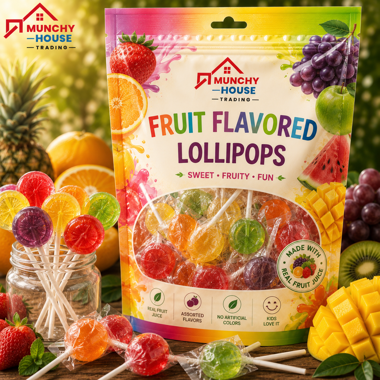 Munchy House Trading Premium Assorted Fruit Flavored Lollipops