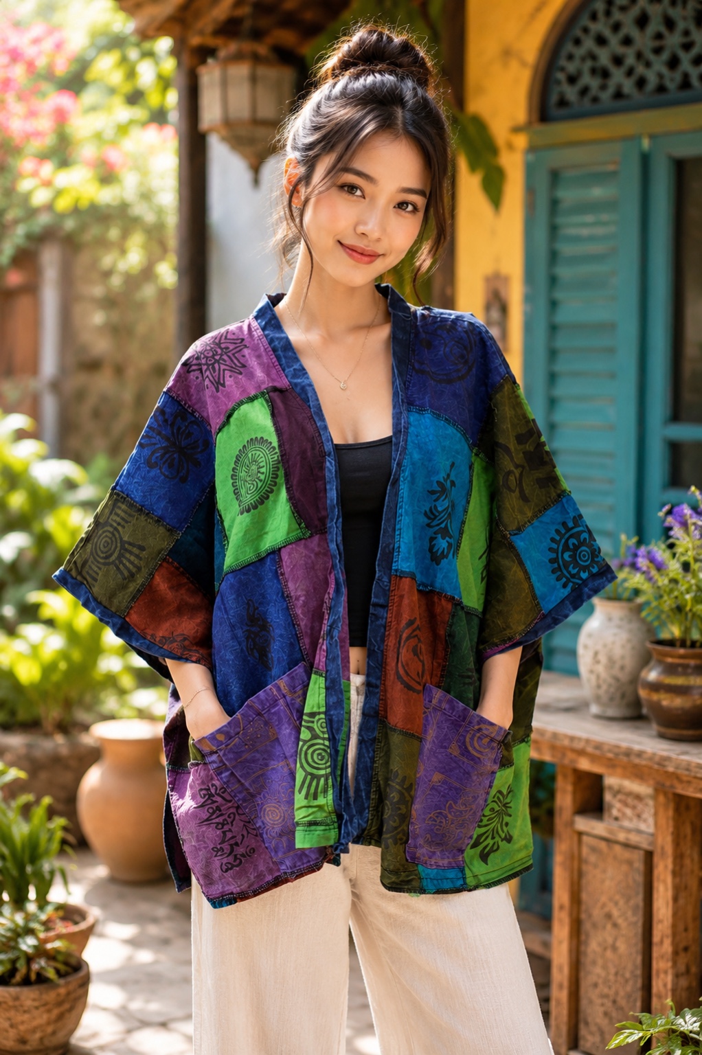 Colour Patchwork Kimono – Artisan Multi-Pattern Layering Kimono