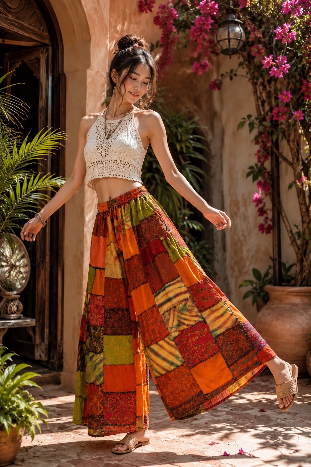Colour Patchwork Wide-Leg Pants