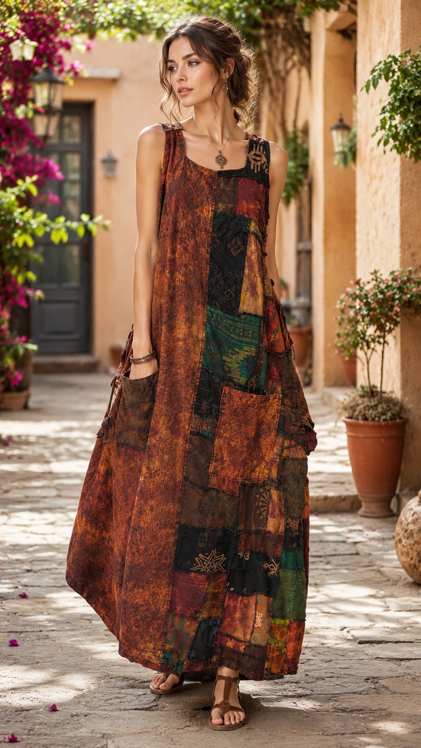 Earth Patchwork Maxi Dress