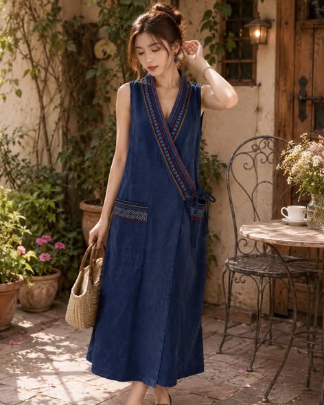 Embroidered Wrap-Front Maxi Dress