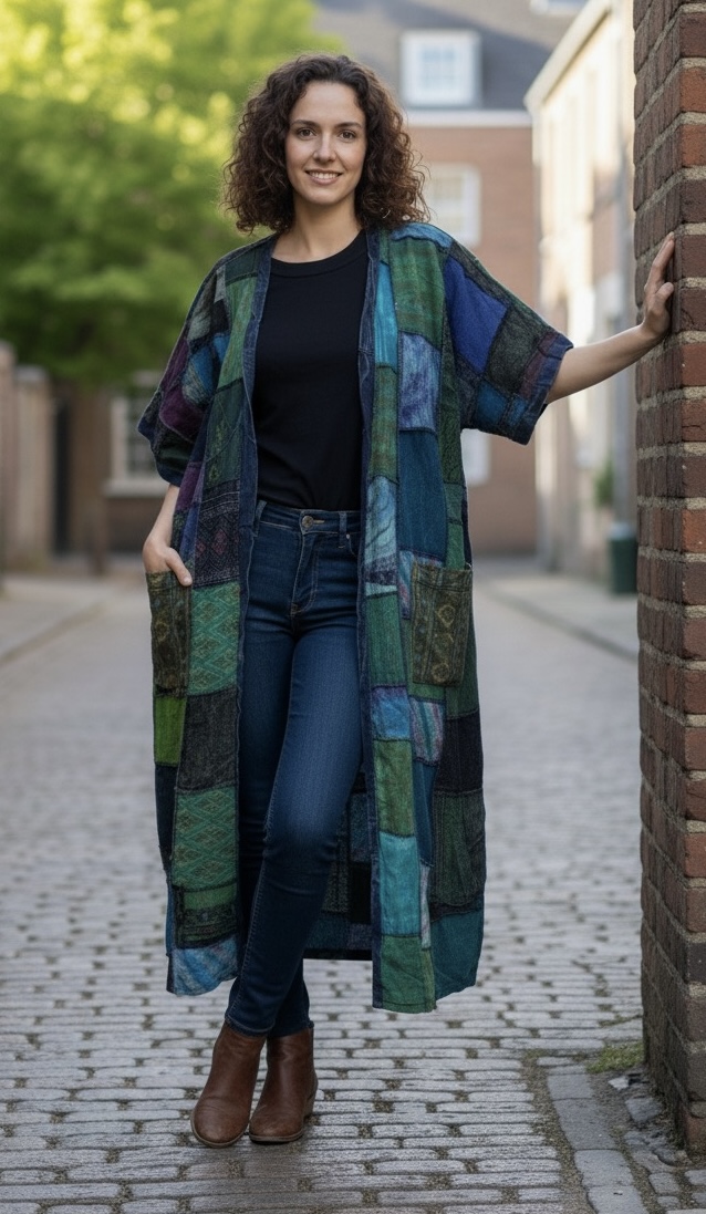 Indigo Patchwork Long Coat