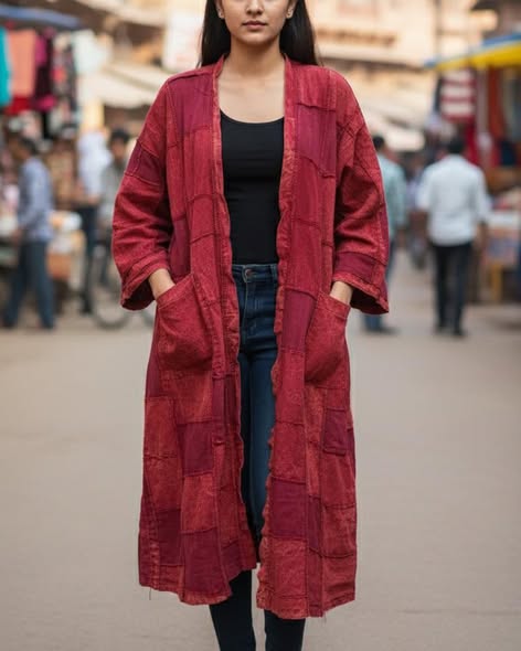 Longline Patchwork Kimono Coat