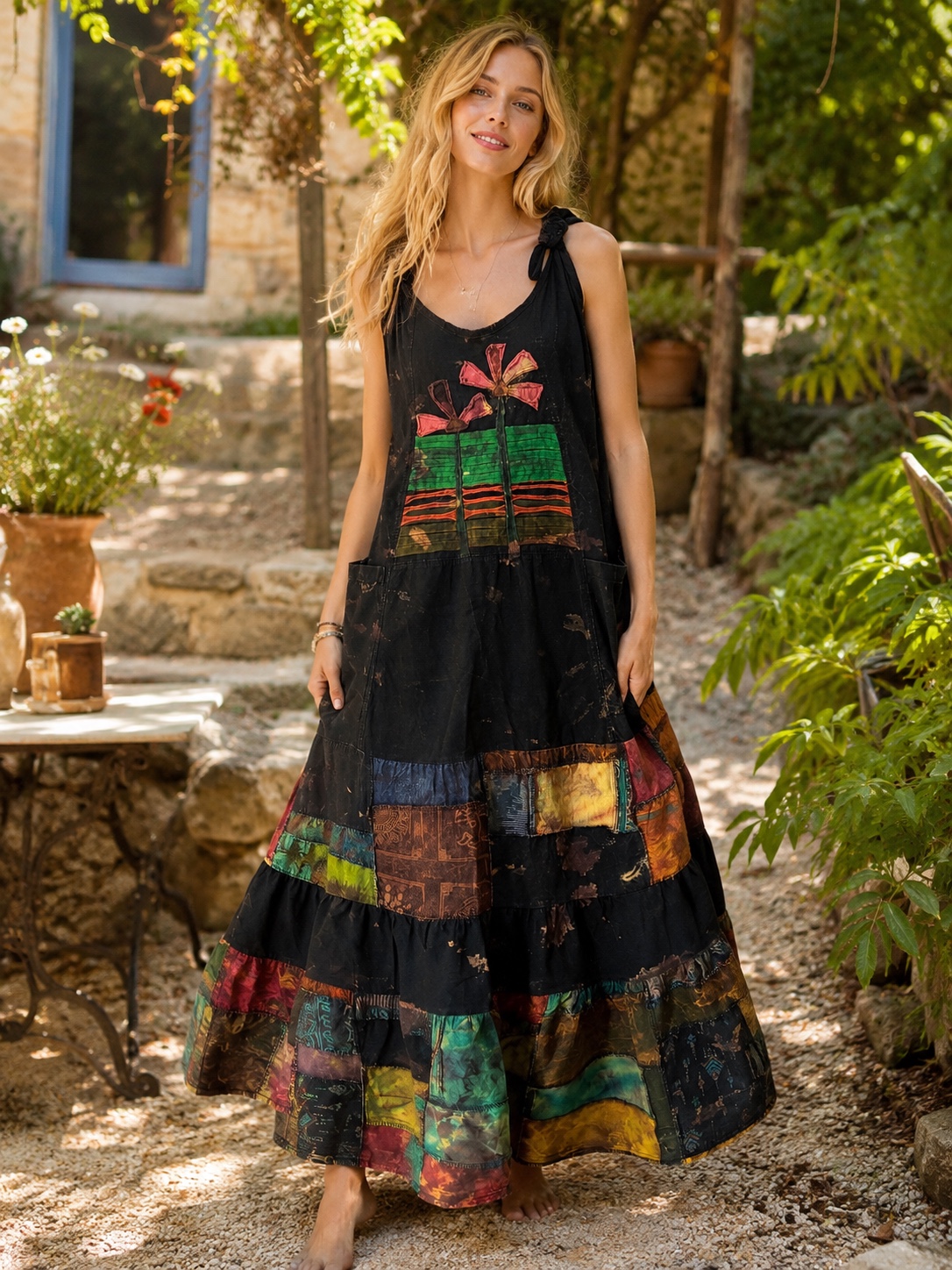 Midnight Patchwork Maxi Dress