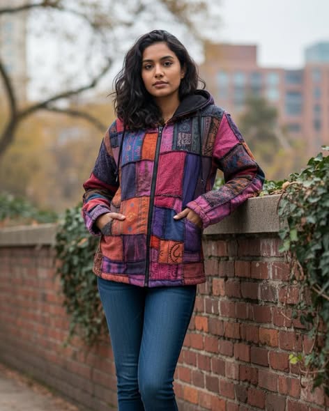 Patchwork Hooded Zip-Up Jacket