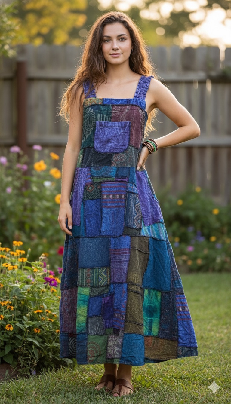 Patchwork Pinafore Dress – Artisan Layered Patchwork Dress