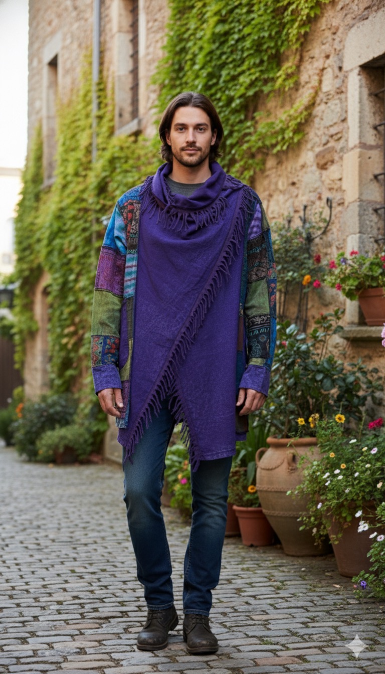Purple Fringe Wrap Coat