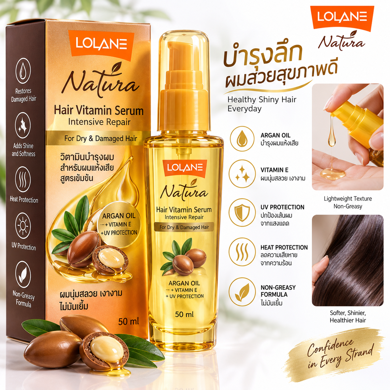 LOLANE Natura Daily Hair Serum for Dry & Damaged Hair 50ml