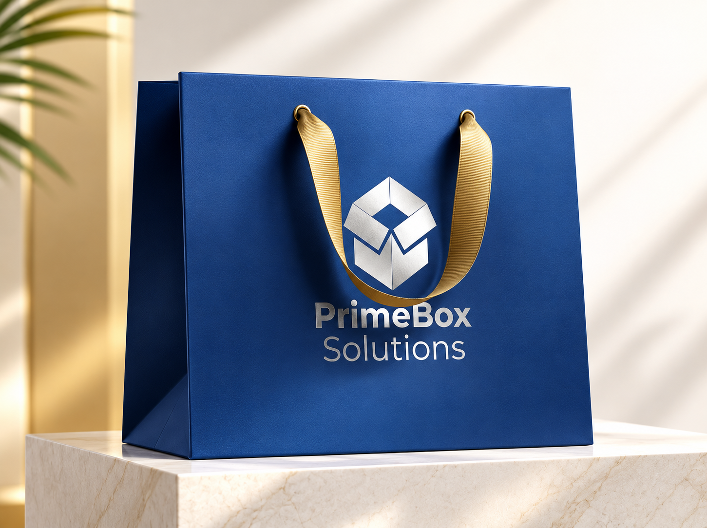 Custom Luxury Paper Shopping Carrier Bag with Ribbon Handle & Silver Foil Logo