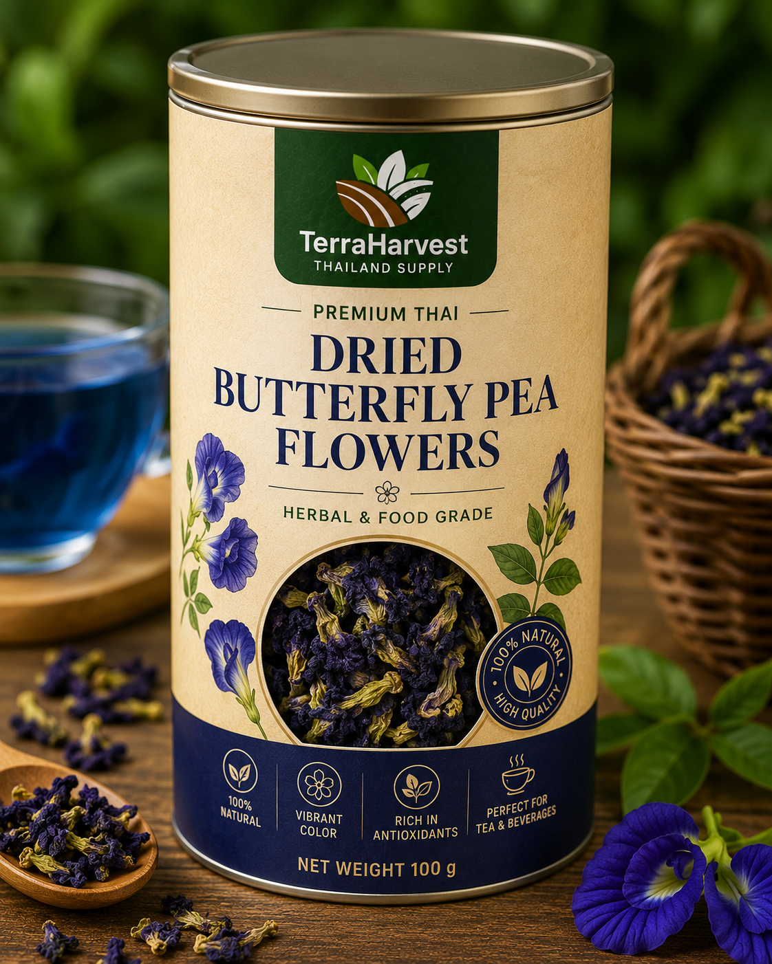 Premium Thai Dried Butterfly Pea Flowers – Herbal & Food Grade
