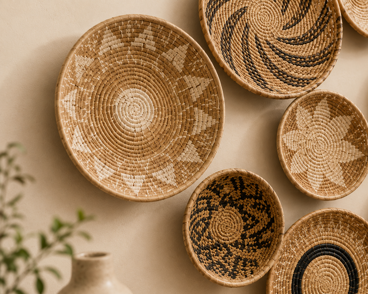 Handwoven Natural Rattan Decorative Wall Basket Set