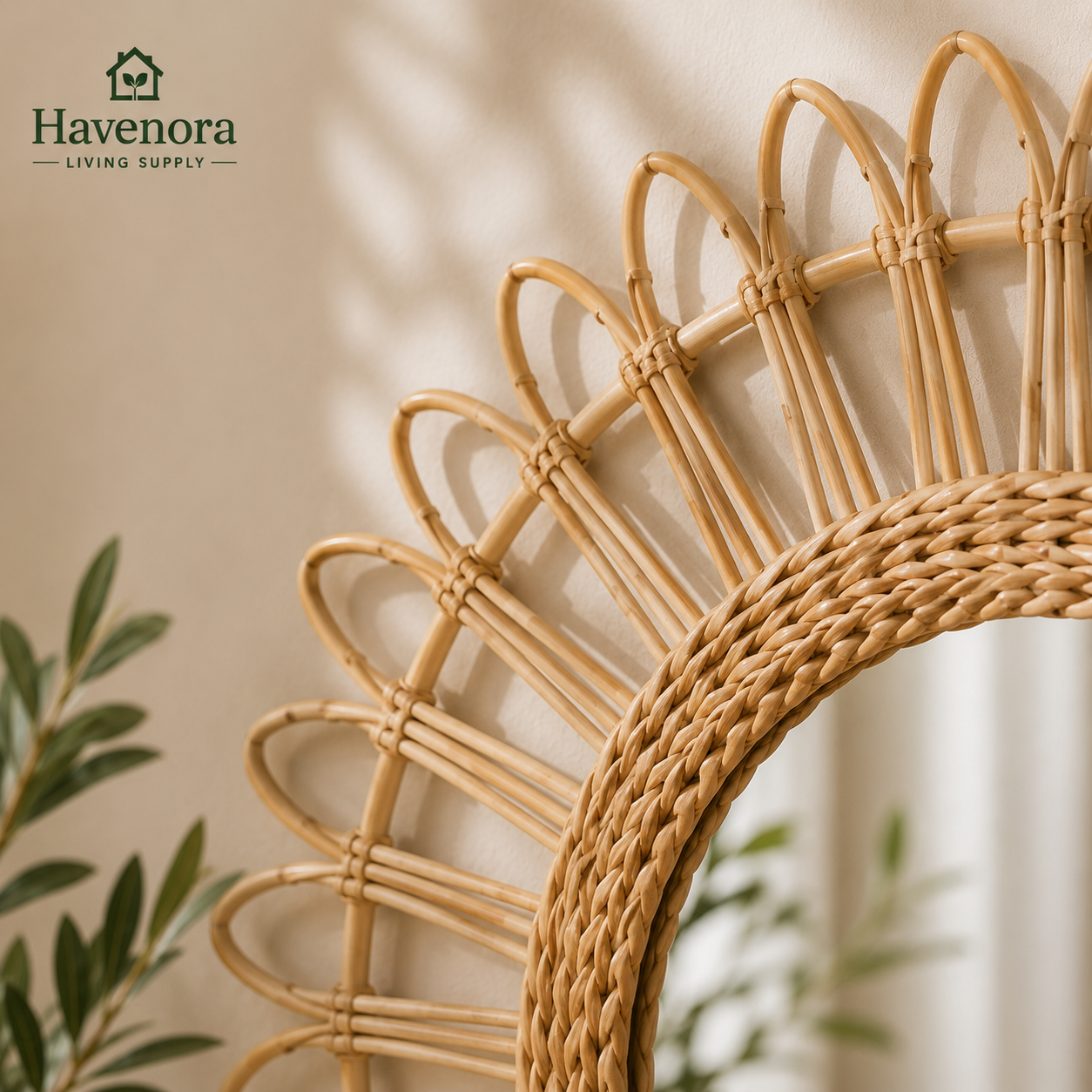 Handwoven Rattan Sunburst Decorative Wall Mirror