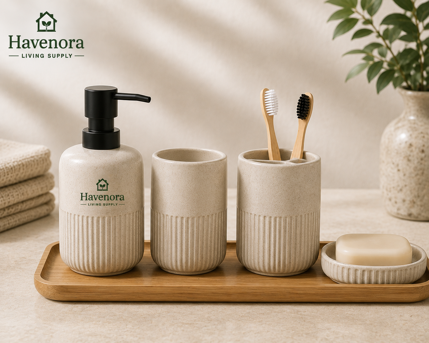 Minimalist Stoneware Soap Dispenser & Bathroom Accessory Set