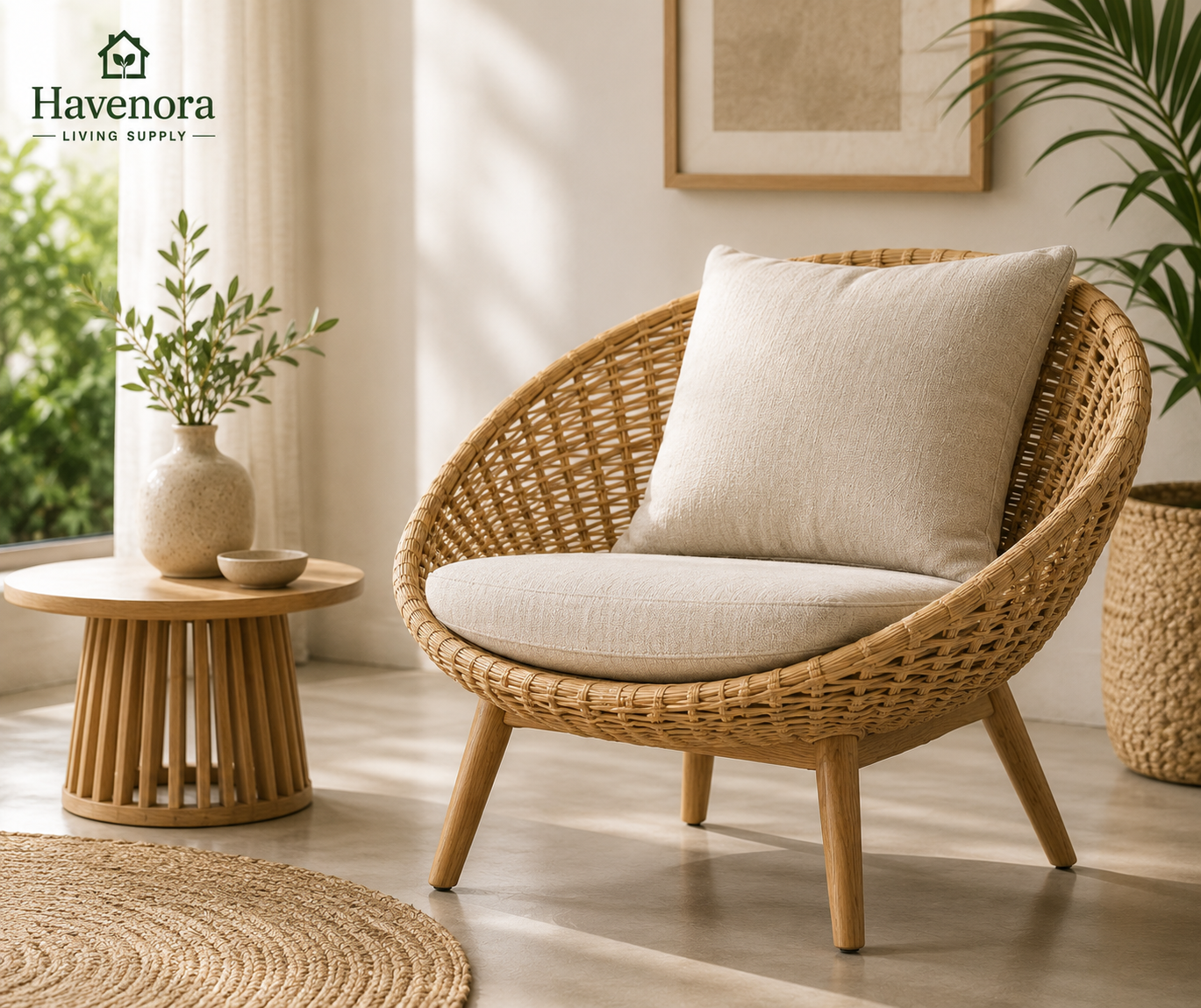 Modern Natural Rattan Lounge Accent Chair