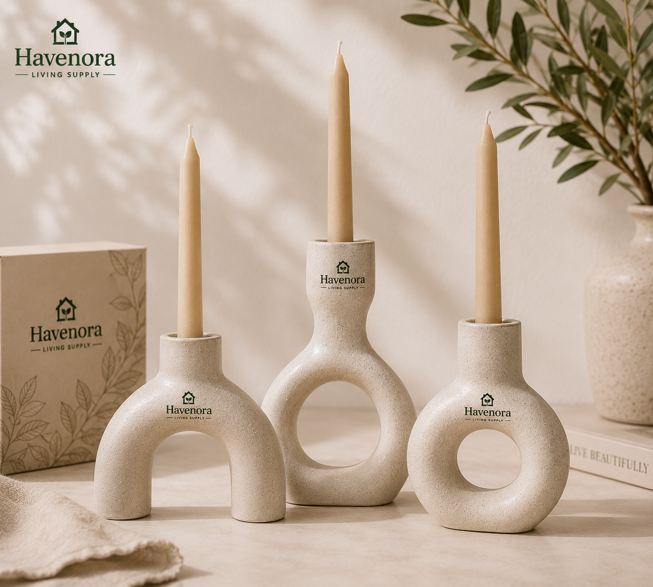 Sculptural Ceramic Candle Holder Set